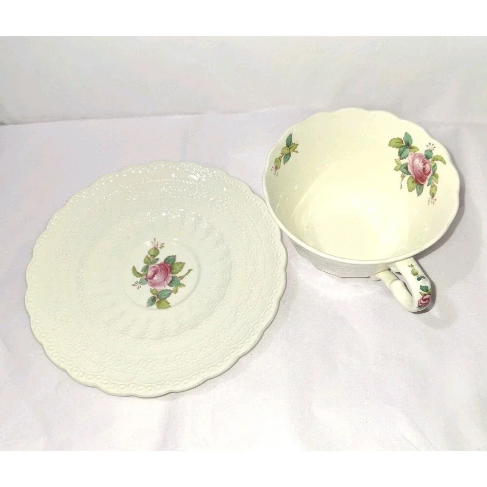 VTG Spode Copeland Billingsley Flat Teacup And Saucer Billingsley Rose Pink *